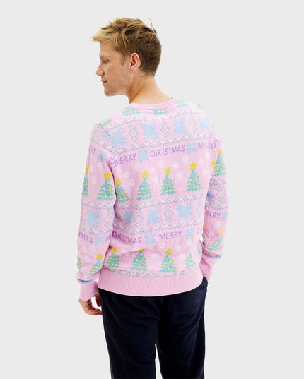 Pull de Noël rose pour homme