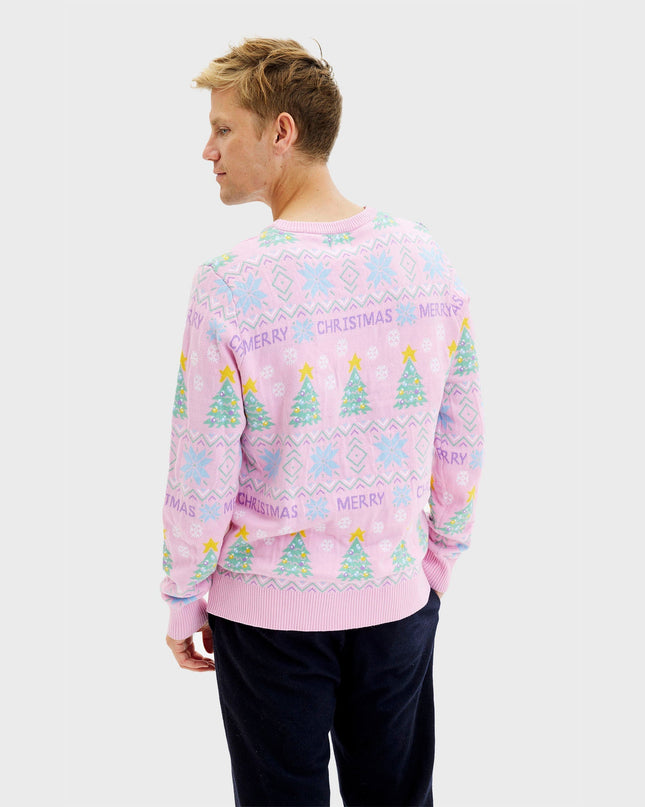 Pull de Noël rose pour homme