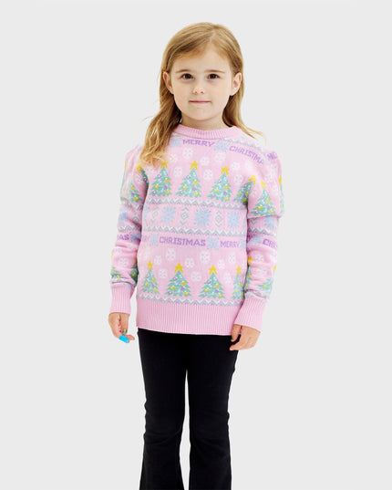 Pull de Noël rose pour enfants