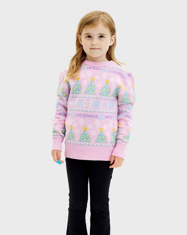 Pull de Noël rose pour enfants