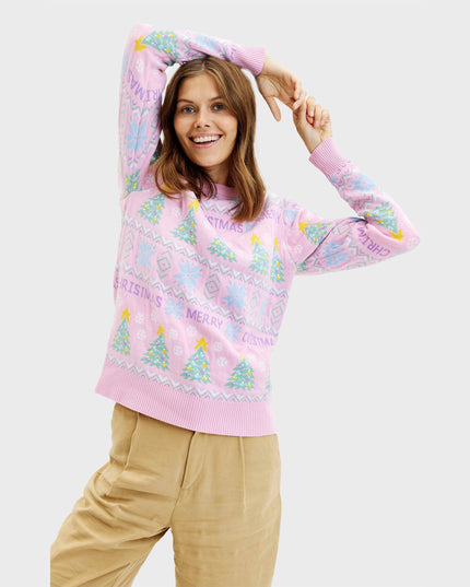 Pull de Noël rose pour femme