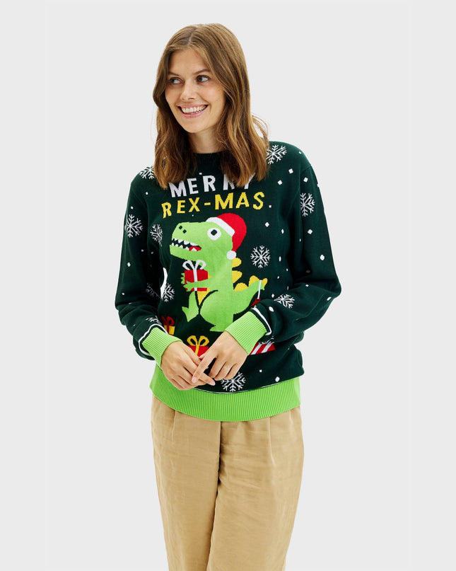 Pull de Noël mignon avec un dinosaure - Femme