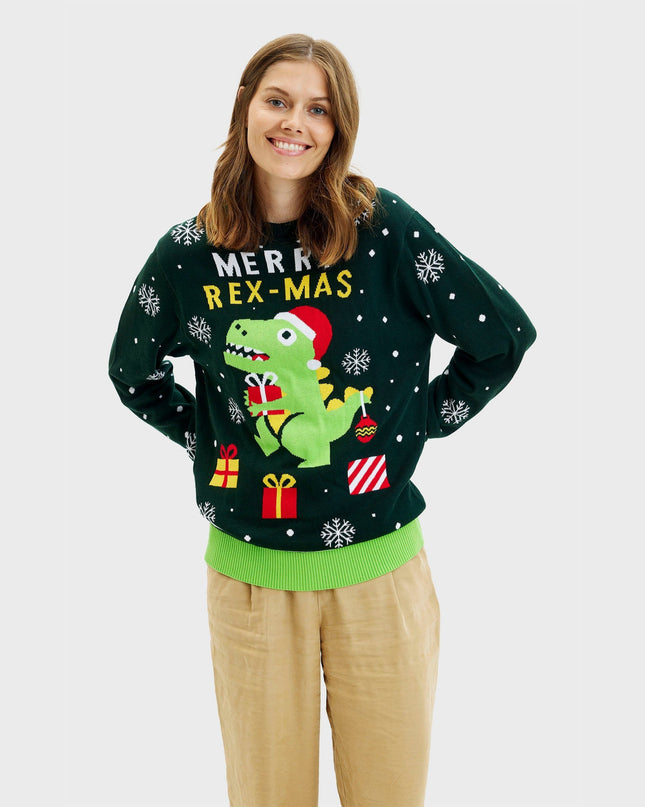 Pull de Noël mignon avec un dinosaure - Femme