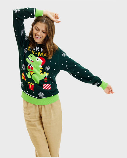 Pull de Noël mignon avec un dinosaure - Femme