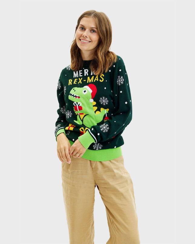 Pull de Noël mignon avec un dinosaure - Femme
