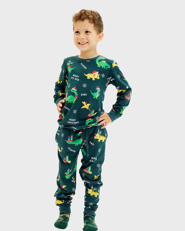 Pyjamas de Noël dinosaures pour enfants - Style festif pour toute la famille