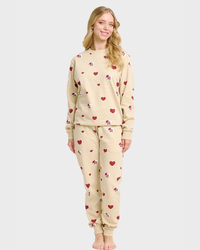 Ensemble pull de Noël à cœurs pour femmes - Tenue familiale confortable