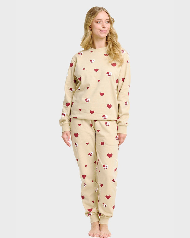 Ensemble pull de Noël à cœurs pour femmes - Tenue familiale confortable