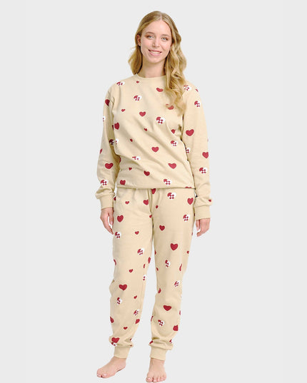 Ensemble pull de Noël à cœurs pour femmes - Tenue familiale confortable