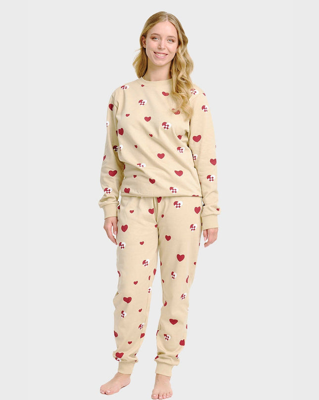 Ensemble pull de Noël à cœurs pour femmes - Tenue familiale confortable