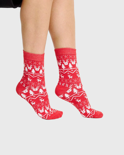 Chaussettes à motifs de rennes rouges