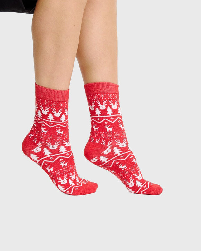 Chaussettes à motifs de rennes rouges