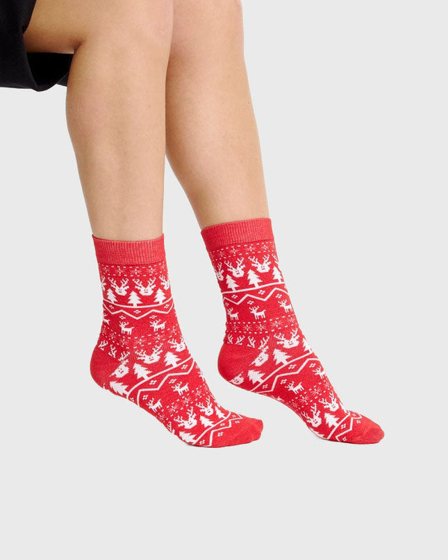 Chaussettes à motifs de rennes rouges
