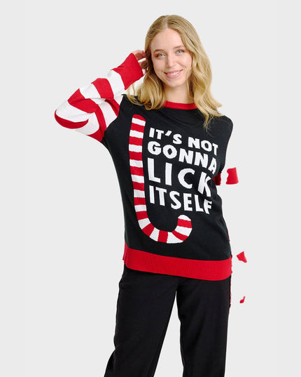 Pull de Noël à motif canne à sucre pour femmes