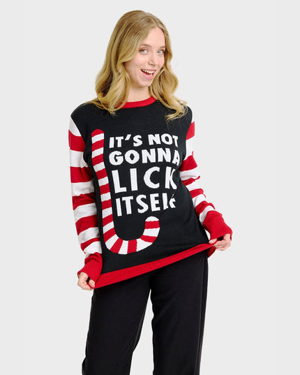 Pull de Noël à motif canne à sucre pour femmes