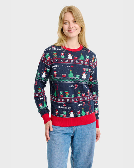 Pull de Noël vintage gaming pour femme - Style fêtes