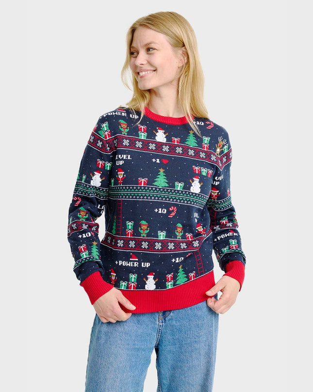 Pull de Noël vintage gaming pour femme - Style fêtes