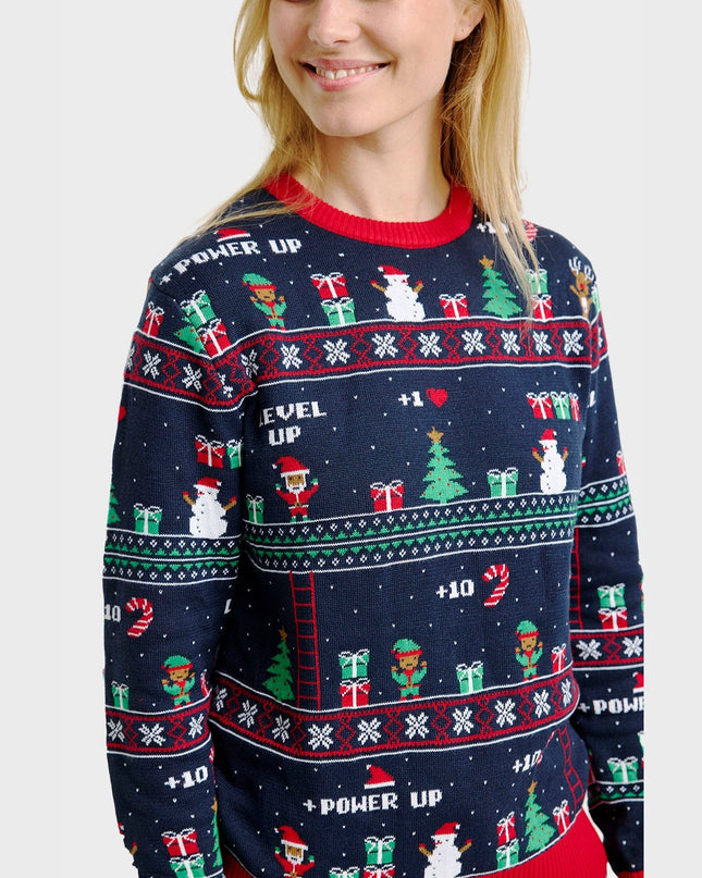 Pull de Noël vintage gaming pour femme - Style fêtes