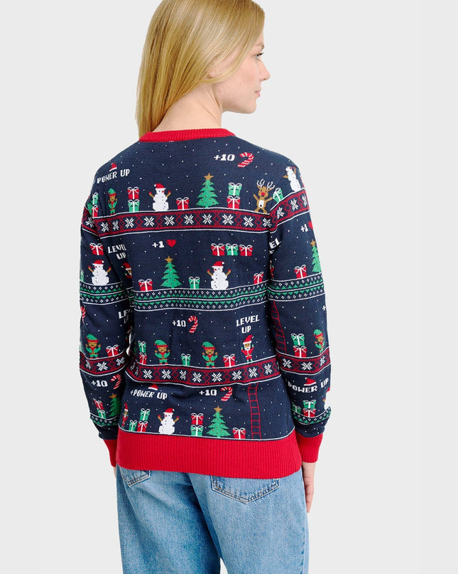 Pull de Noël vintage gaming pour femme - Style fêtes