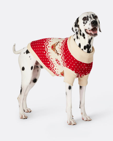 Pull de Noël rétro rouge à motif de rennes pour chiens