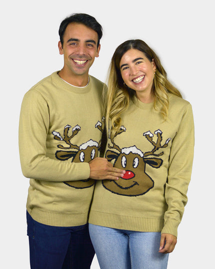 Pull de Noël beige avec renne souriant | Soldes