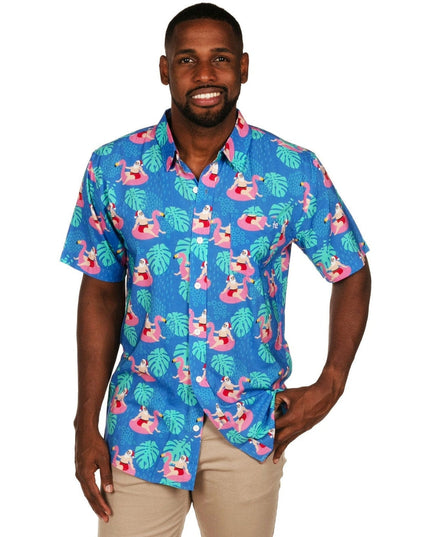 Men's Santa Pool Party Button Down Shirt