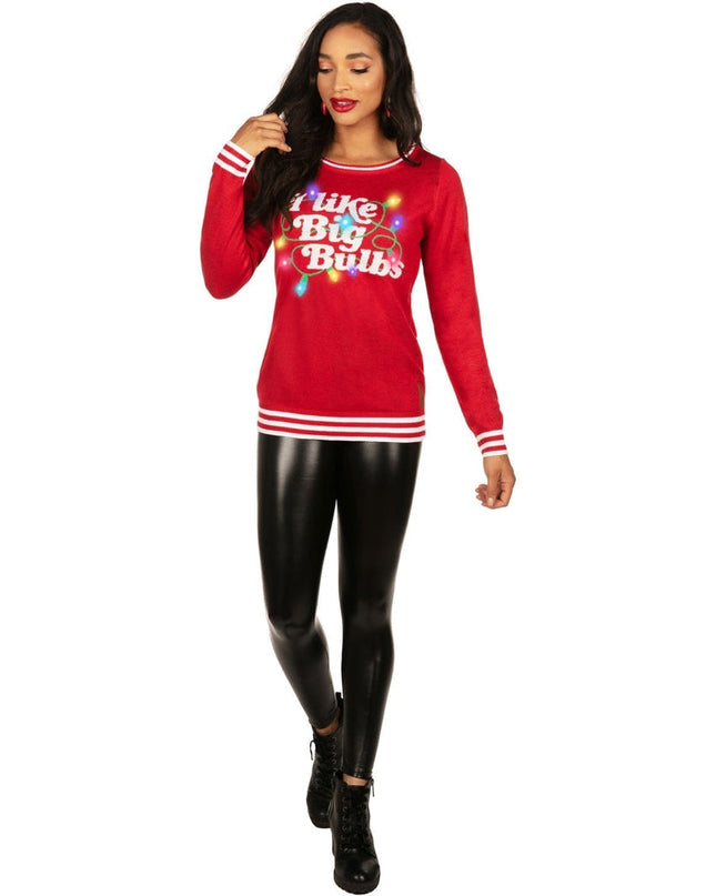 Women's I Like Big Bulbs Light Up Ugly Christmas Sweater