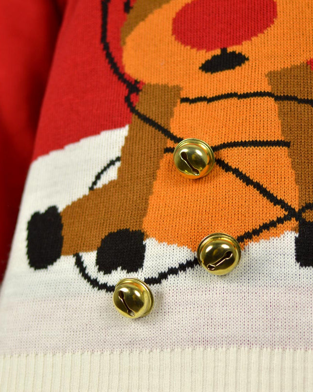 Pull de Noël rouge pour couple, motif « Vive le vent » en 3D