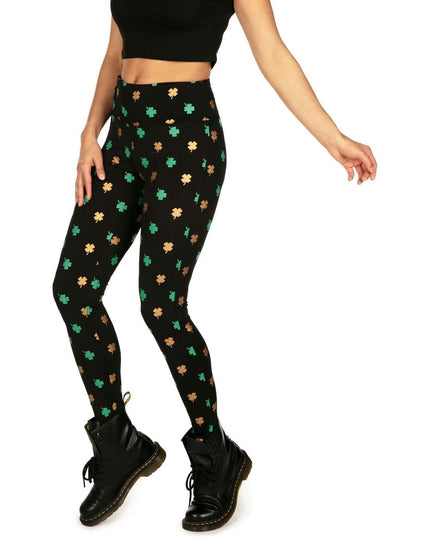 Gold Foil Clover High Waisted Leggings