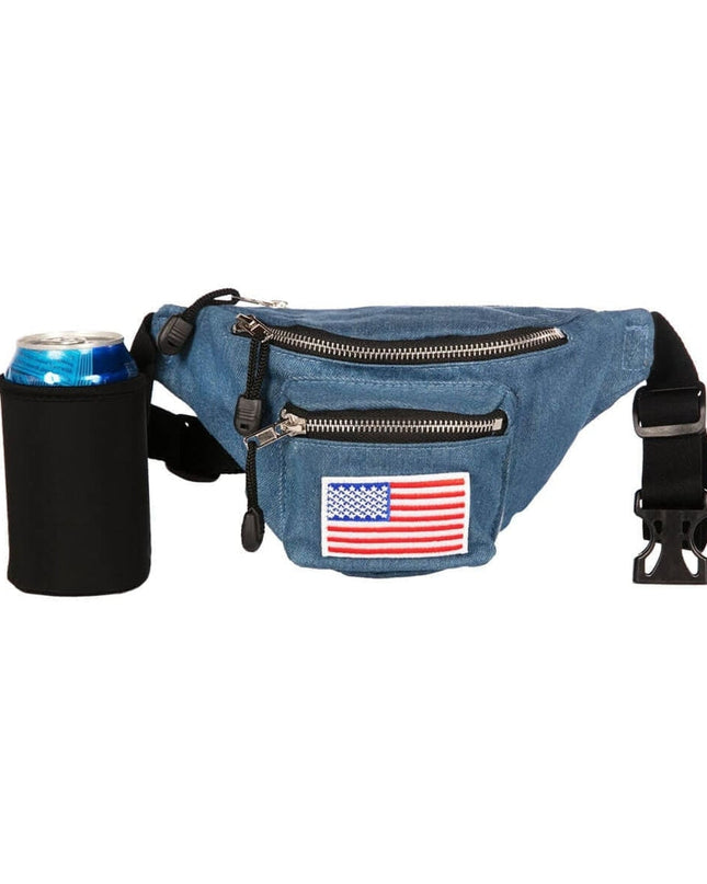 Blue Jean Buckle Fanny Pack with Drink Holder