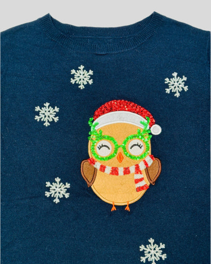 Pull de Noël vintage à paillettes hibou pour toute la famille - Vêtements de fête