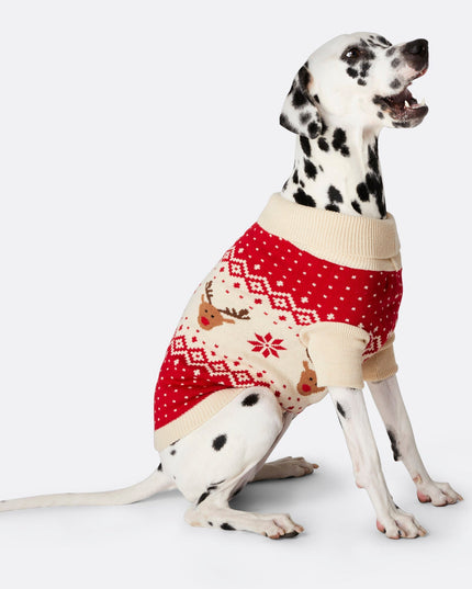Pull de Noël rétro rouge à motif de rennes pour chiens