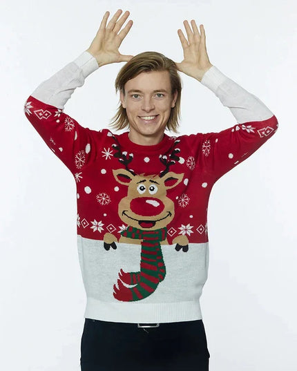 Rudolph avec son pull de Noël à écharpe
