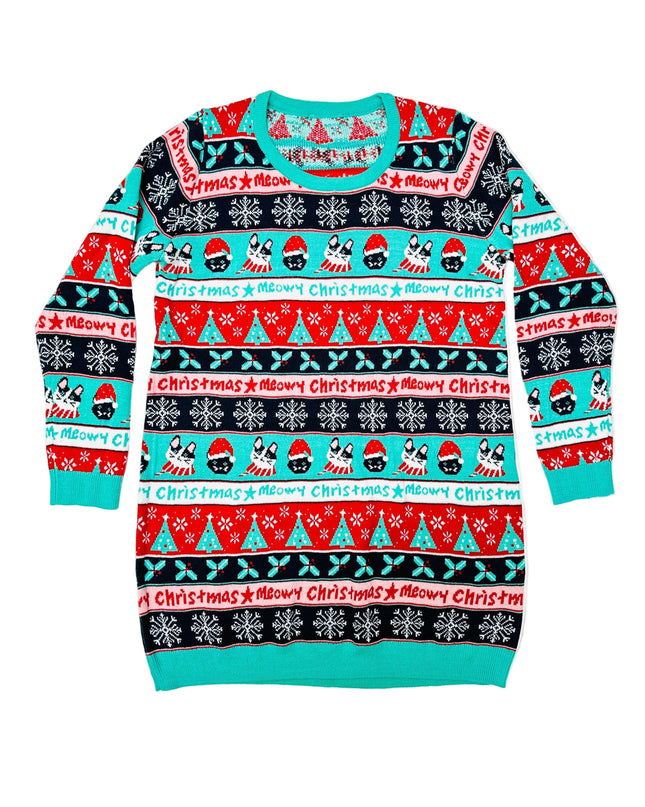 Robe pull de Noël vintage - Chat Noël