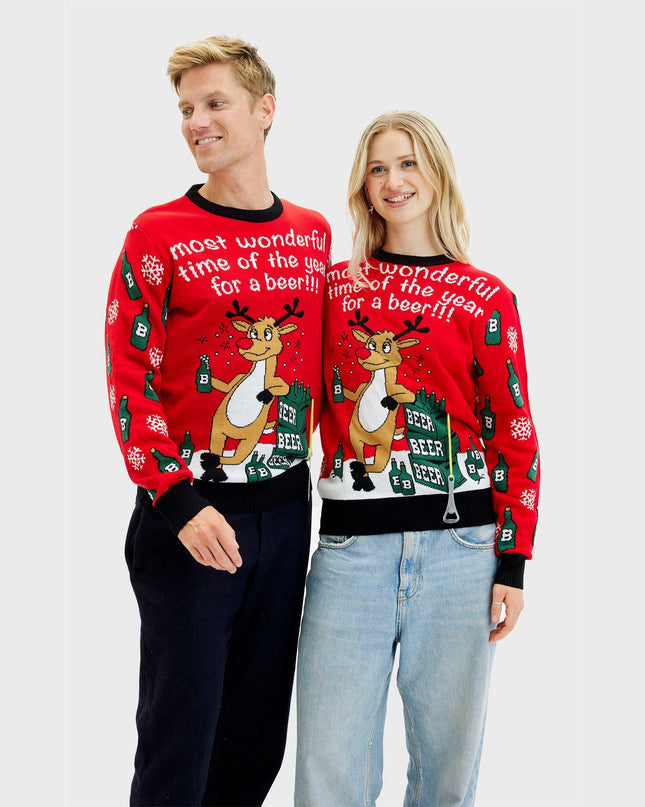 Pull de Noël réversible pour homme - Rouge « La plus belle période »