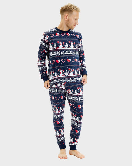 Pyjama de Noël bleu marine avec cœur pour hommes