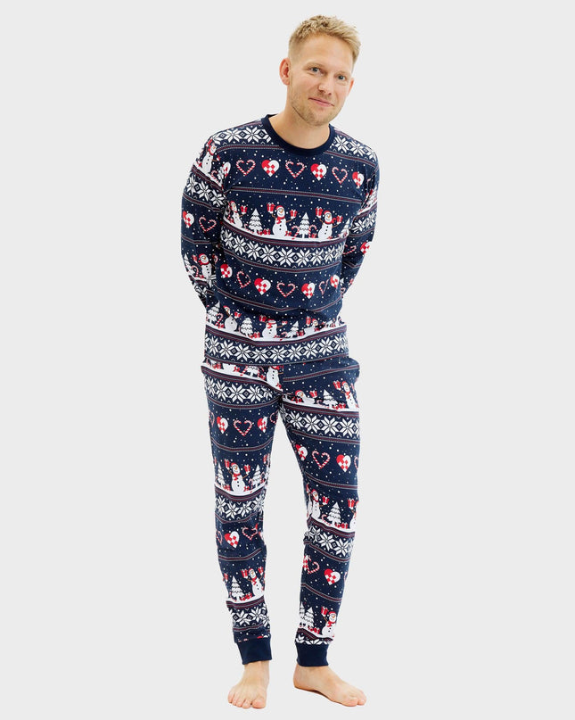 Pyjama de Noël bleu marine avec cœur pour hommes