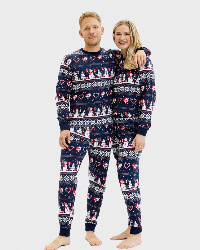 Pyjama de Noël bleu marine avec cœur pour hommes