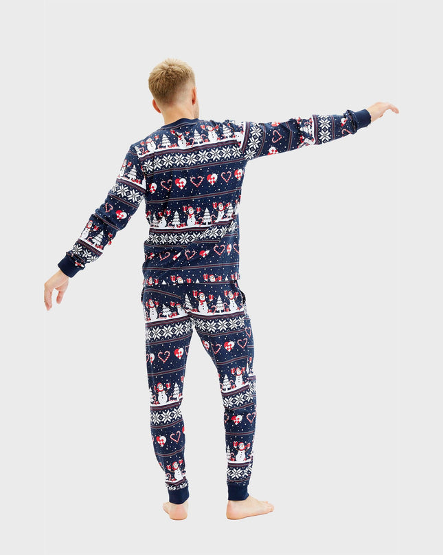 Pyjama de Noël bleu marine avec cœur pour hommes