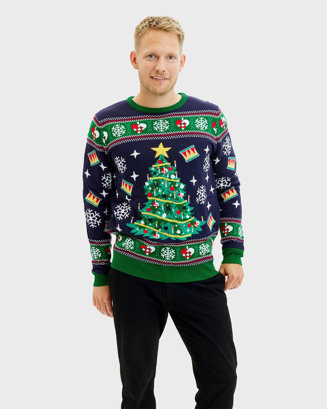 Pull de Noël bleu sapin pour homme
