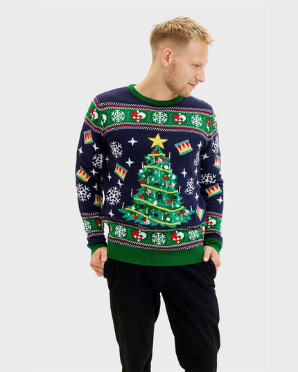 Pull de Noël bleu sapin pour homme