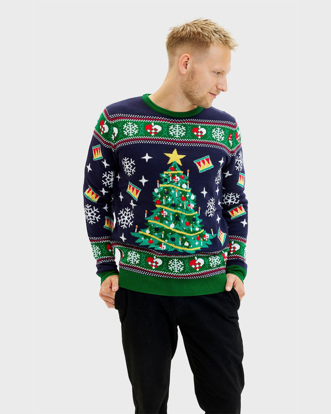 Pull de Noël bleu sapin pour homme