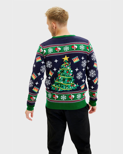 Pull de Noël bleu sapin pour homme