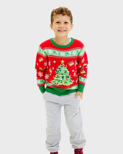 Pull de Noël enfant avec sapin lumineux - Modèle moche de Noël