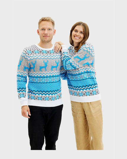 Pull de Noël bleu traditionnel pour femmes