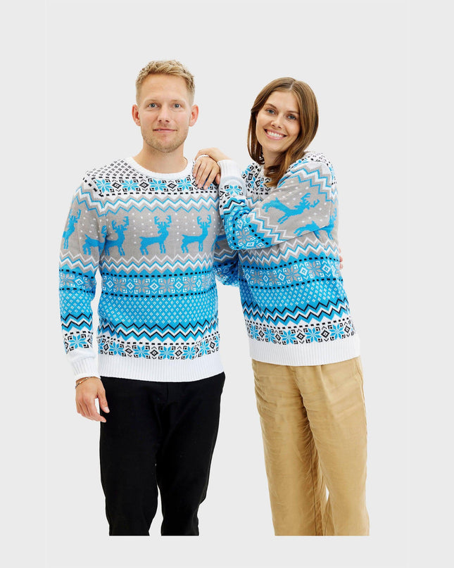 Pull de Noël bleu traditionnel pour femmes