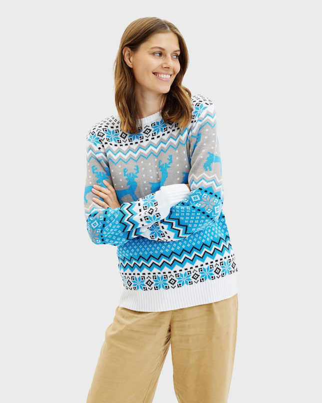 Pull de Noël bleu traditionnel pour femmes