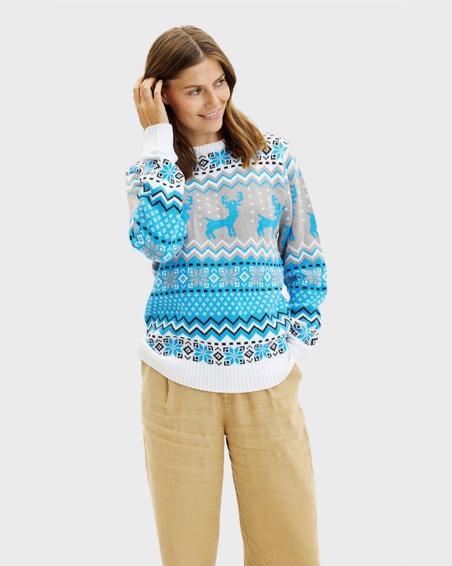 Pull de Noël bleu traditionnel pour femmes