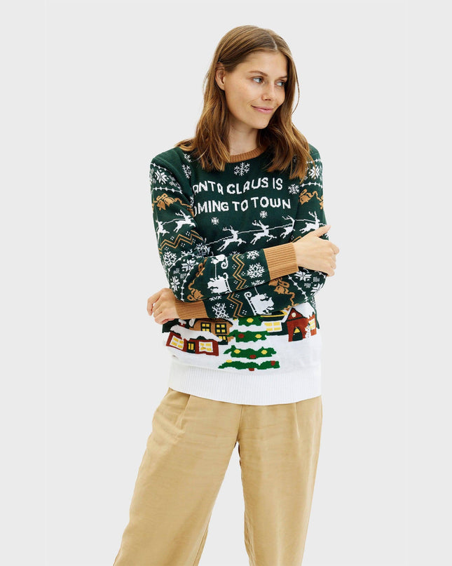 Pull de Noël LED Père Noël pour femme - Vert