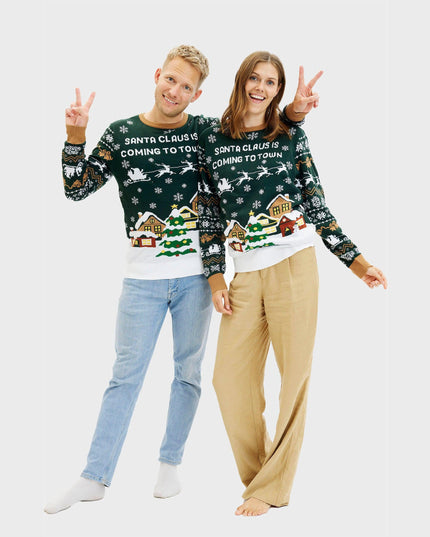 Pull de Noël LED Père Noël pour femme - Vert